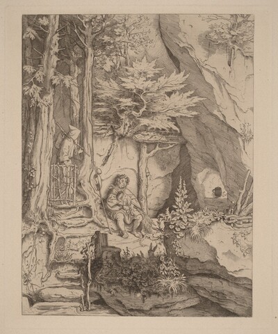 A Monk with a Bagpipe Player