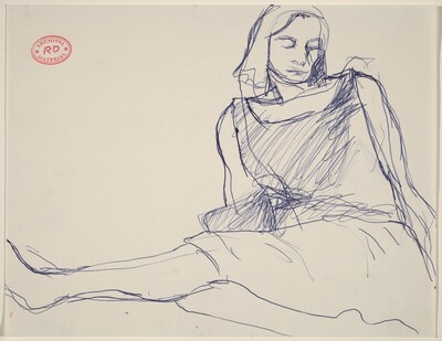 Untitled [woman in a dress seated on the floor]
