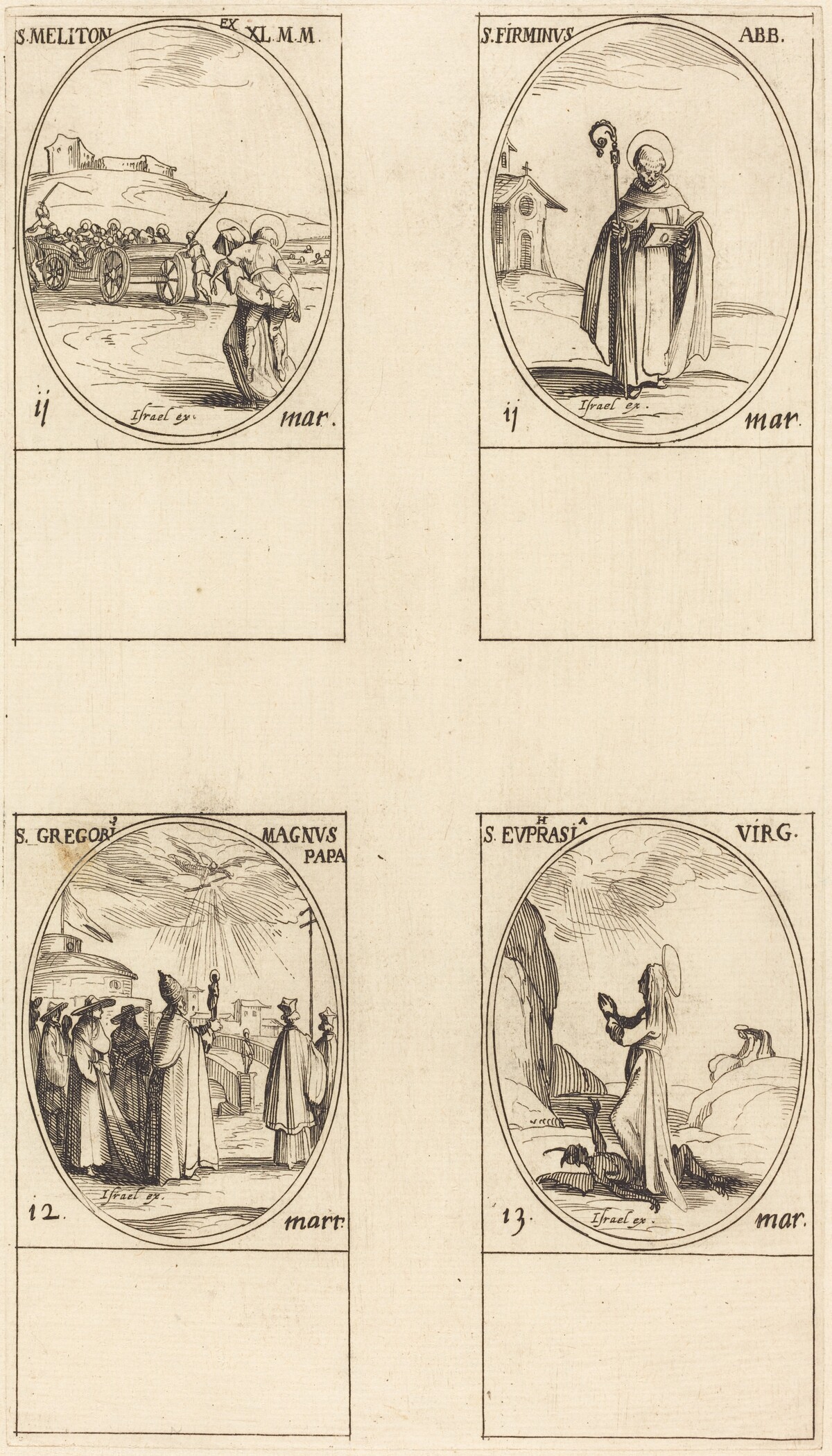 St. Meliton; St. Firminus; St. Gregory the Great; St. Euphrasia by Jacques Callot
