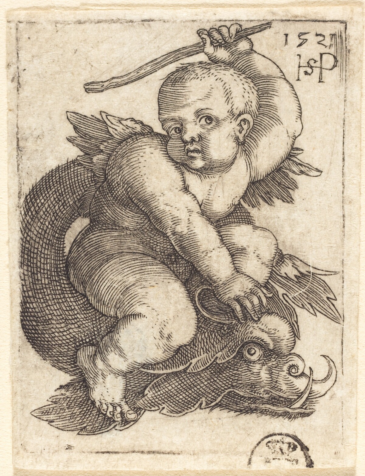 Genius on a Dolphin, Riding to the Right by Sebald Beham