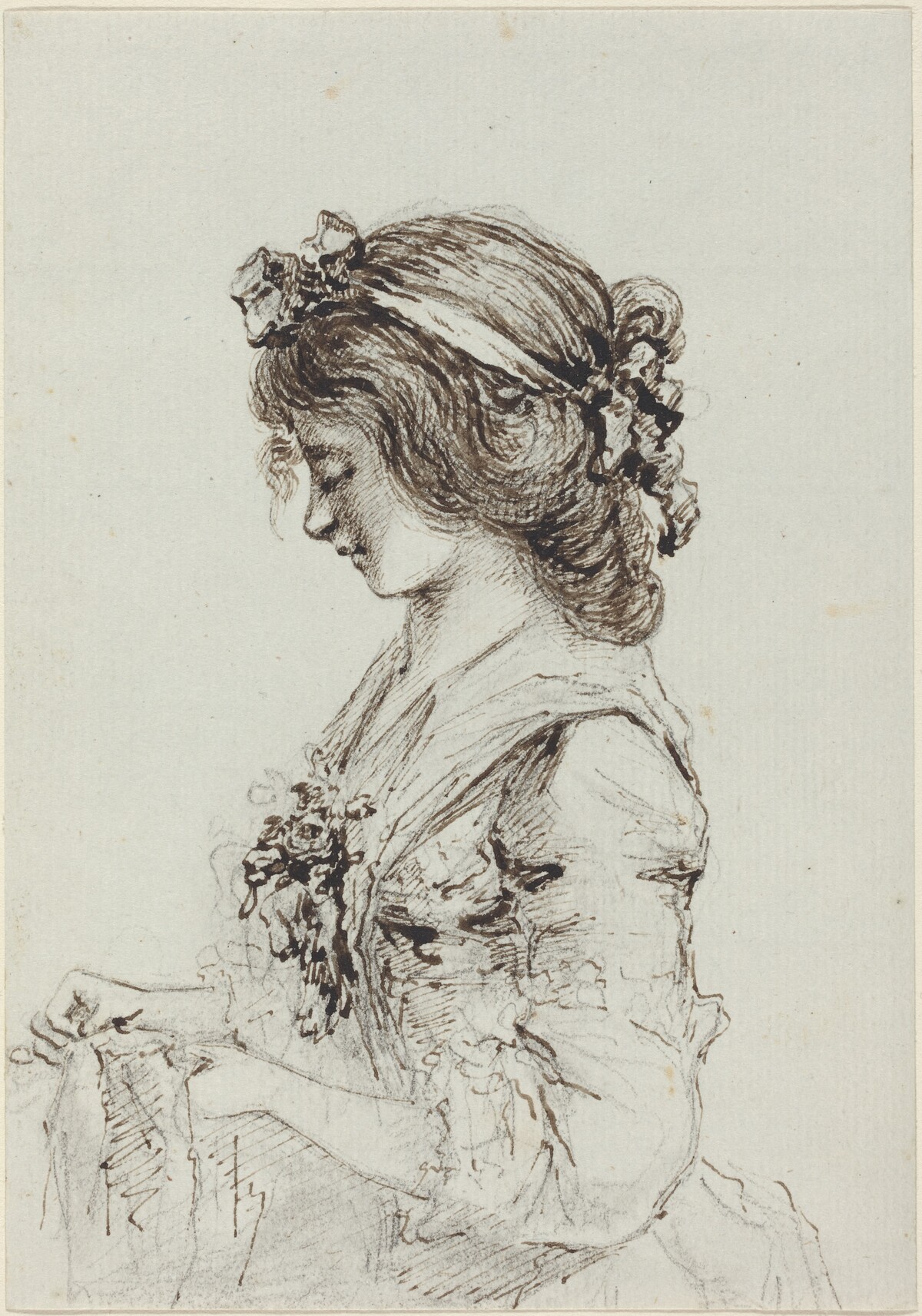 A Young Woman Sewing [recto] by Vivant Denon