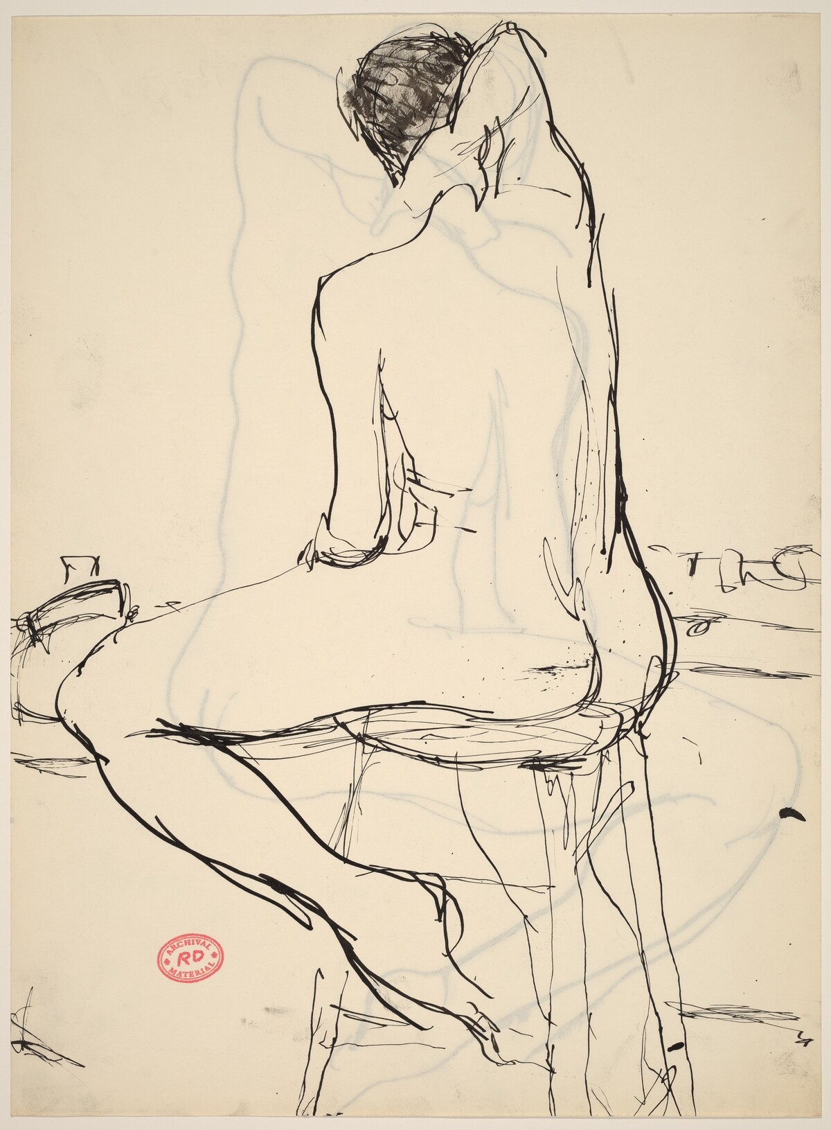 Untitled [nude seated on a stool with her right arm over her head] [recto] by Richard Diebenkorn