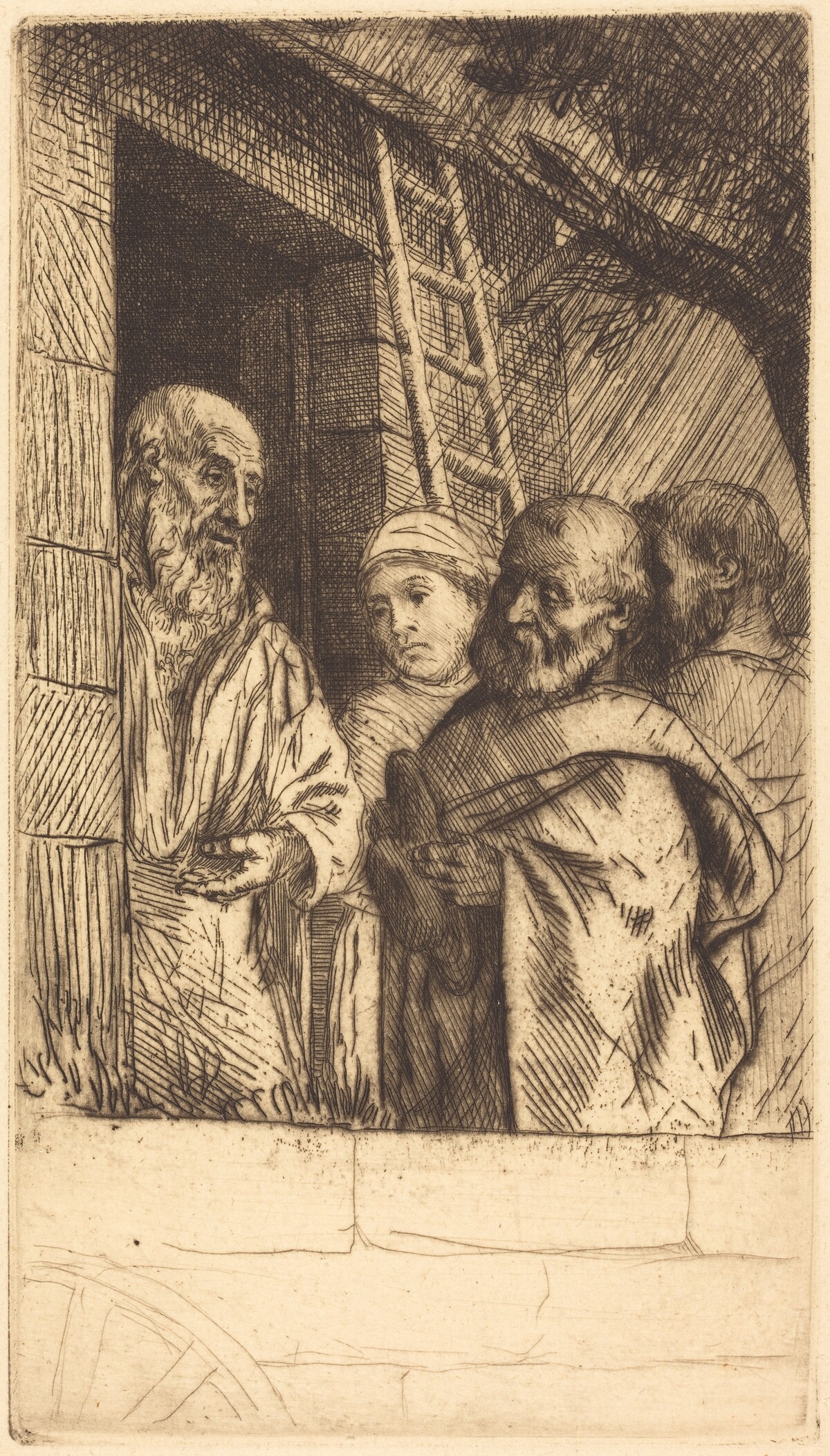 Saint Peter and Saint Paul at the Door of Bonhomme Misere (Saint Pierre et Saint Paula la port du Bonhomme Misere) by Alphonse Legros