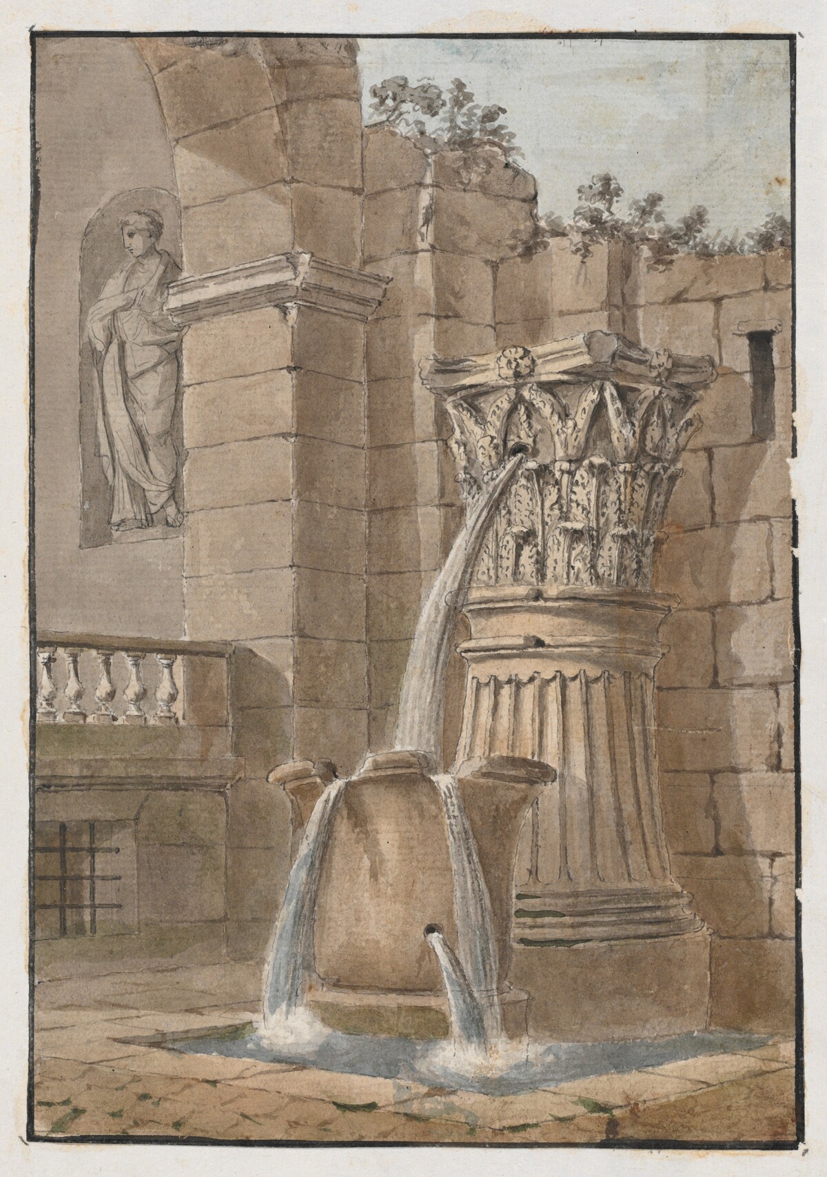 Fountain in a Courtyard by Charles Louis Clérisseau
