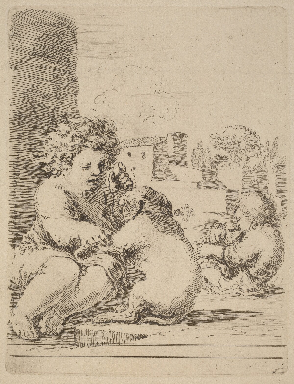 Child Playing with a Dog by Stefano Della Bella