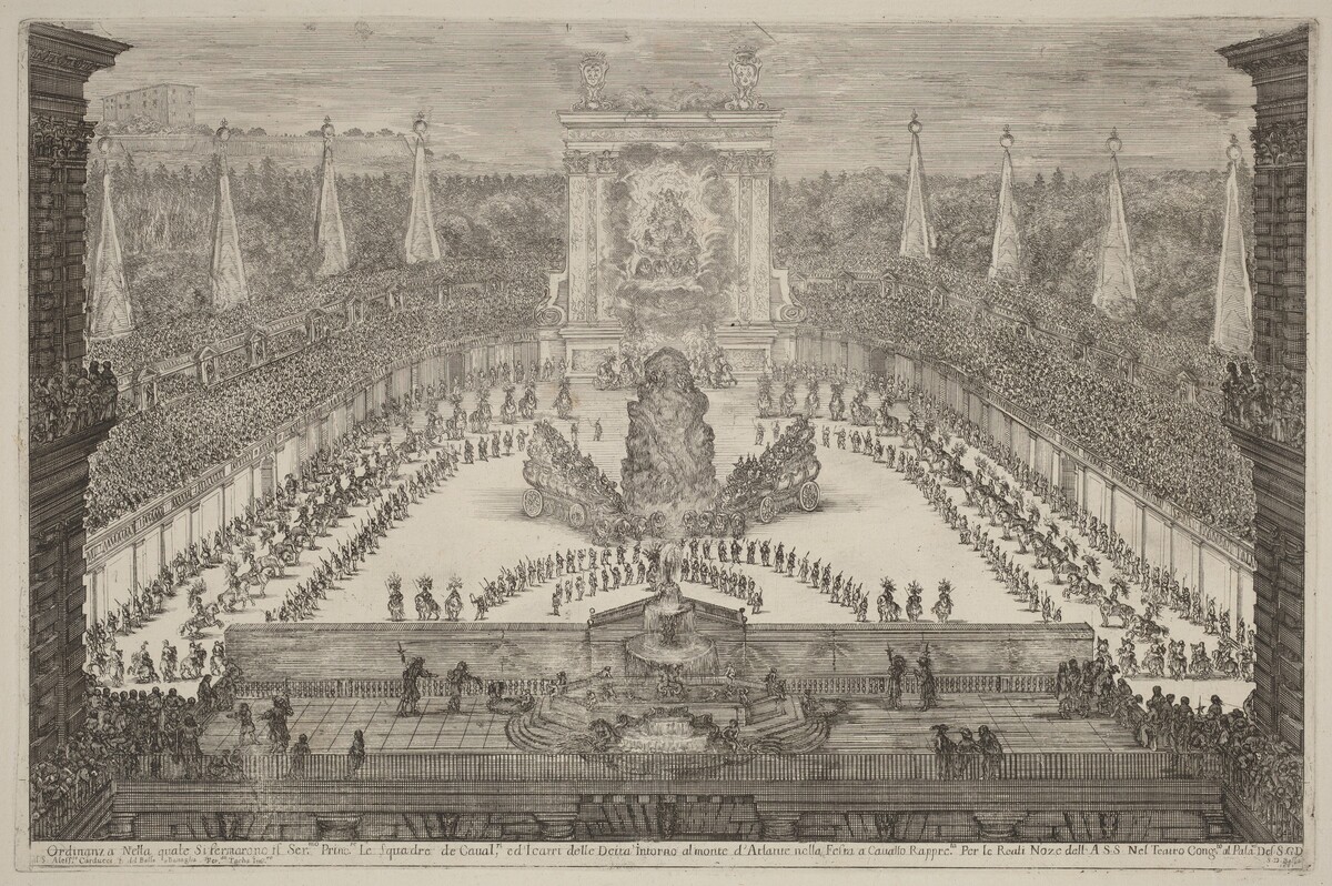 The Prince of Tuscany, His Horse Troops and Carriages around Mount Atlas by Stefano Della Bella