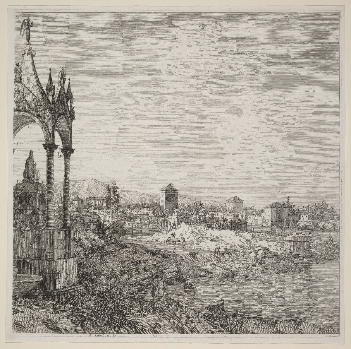 View of a Town with a Bishop's Tomb by Canaletto