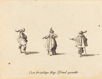 Lady with Outstretched Arm, and Two Gentlemen