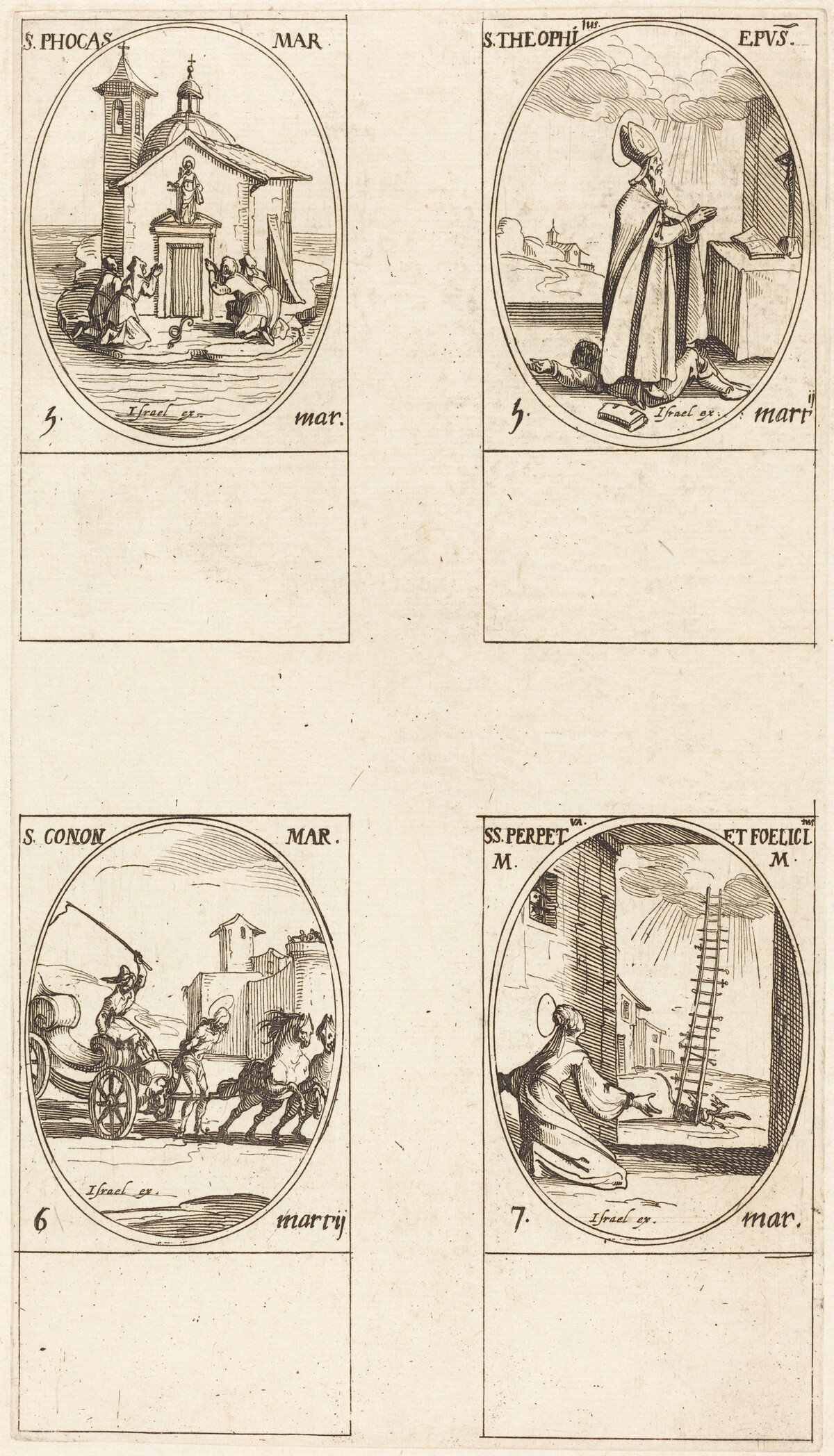 St. Phocas; St. Theophilus; St. Conon; Sts. Perpetua and Felicitas by Jacques Callot