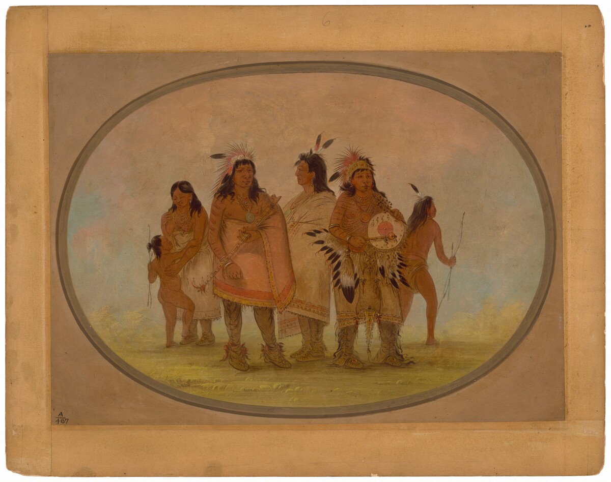 Two Sioux Chiefs, a Medicine Man, and a Woman with a Child by George Catlin