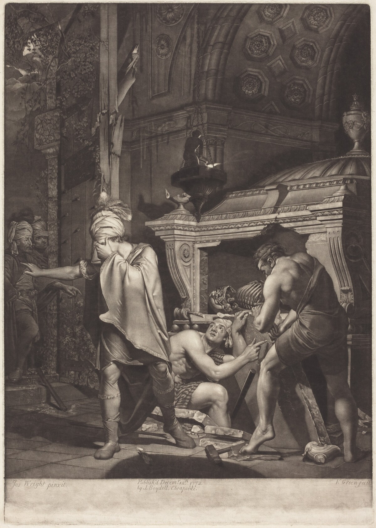 Miravan Opening the Tomb of His Ancestors by Valentine Green after Joseph Wright