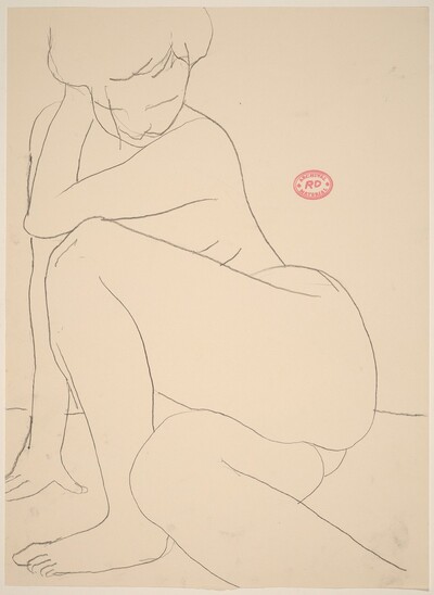 Untitled [seated nude pulling back]