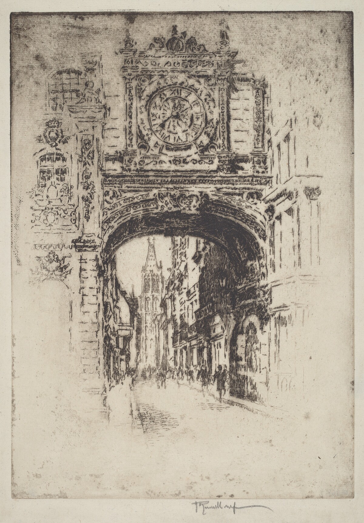 Grosse Horloge, Rouen by Joseph Pennell