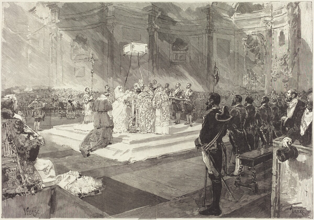 Baptême royal à la Cour d'Espagne by Auguste Lepère after Daniel Vierge