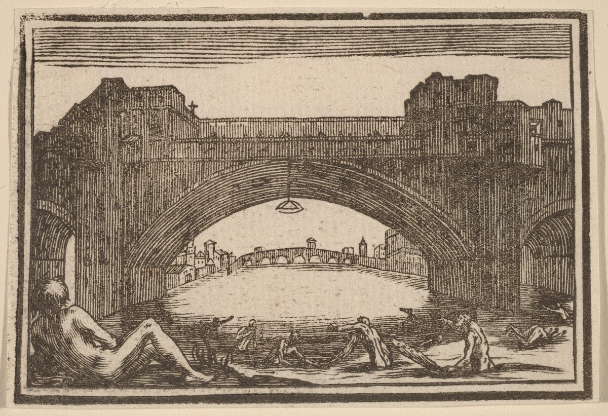 Ponte Vecchio, Florence by Edouard Eckman after Jacques Callot