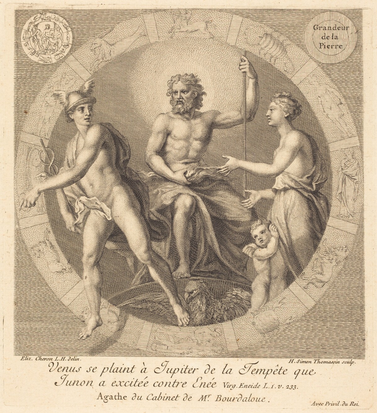 Venus se plaint a Jupiter de la tempete que Junon a excitee contre Enee by Henri Simon Thomassin after Elisabeth Sophie Cheron