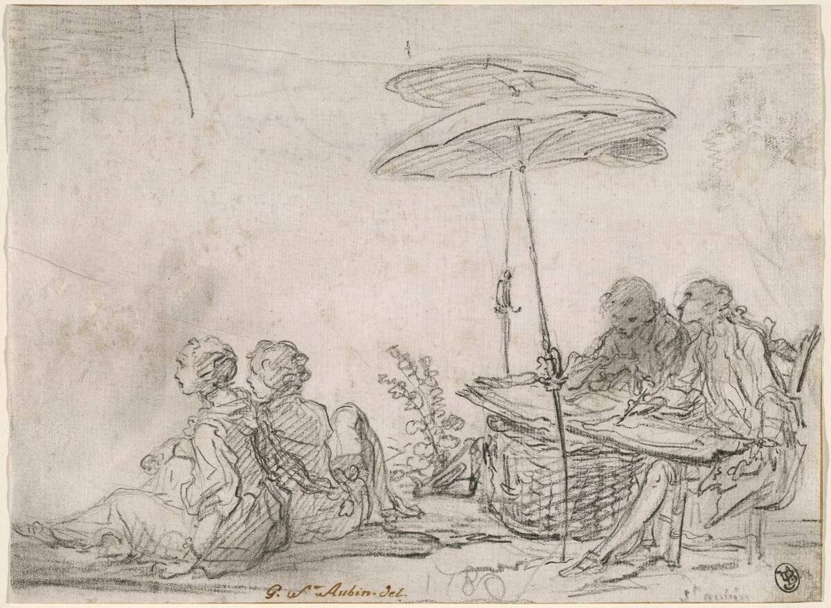 Draftsmen Outdoors by Gabriel Jacques de Saint-Aubin