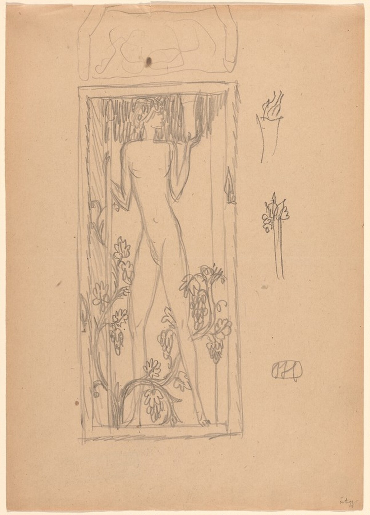 Standing Female Nude, with Floral Design by Josef Hoffmann