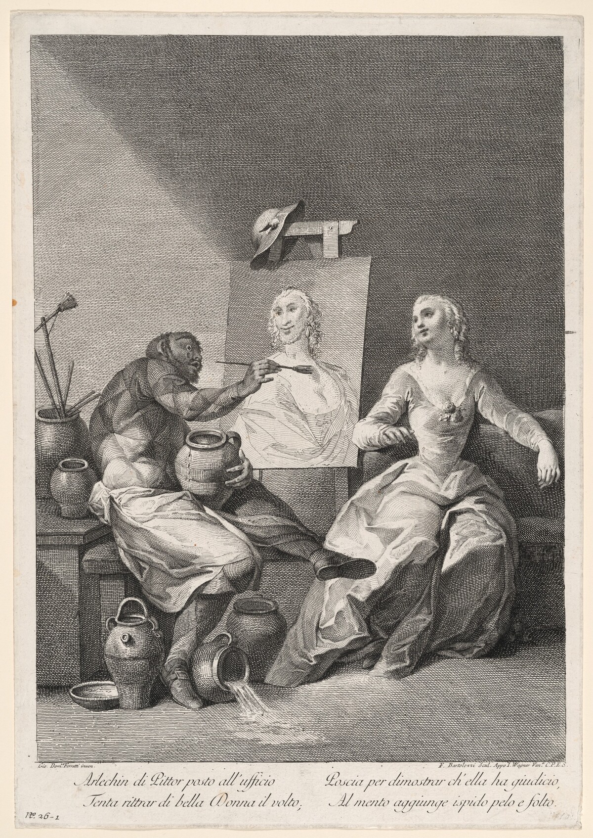 Harlequin as a Painter by Francesco Bartolozzi, after Giovanni Domenico Ferretti
