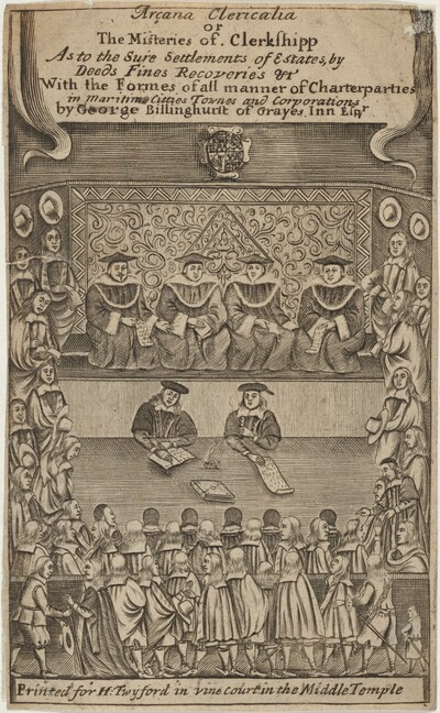 Title Page to Arcana Clericalia or the Misteries of Clerkshipp by George Billinghurst