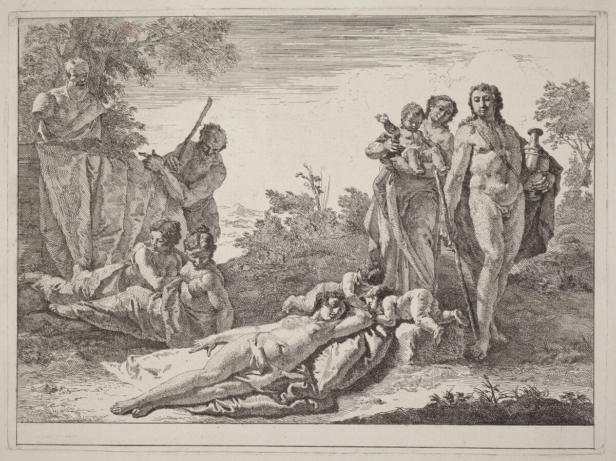 Apollo and Nymphs in a Landscape with a Bust of Pan by Francesco Fontebasso