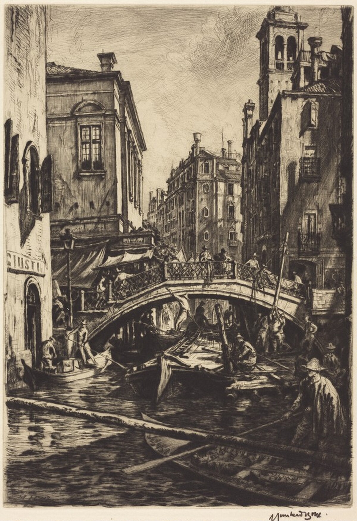 Canal and Bridge of S.S. Apostoli, Venice by Sir Muirhead Bone
