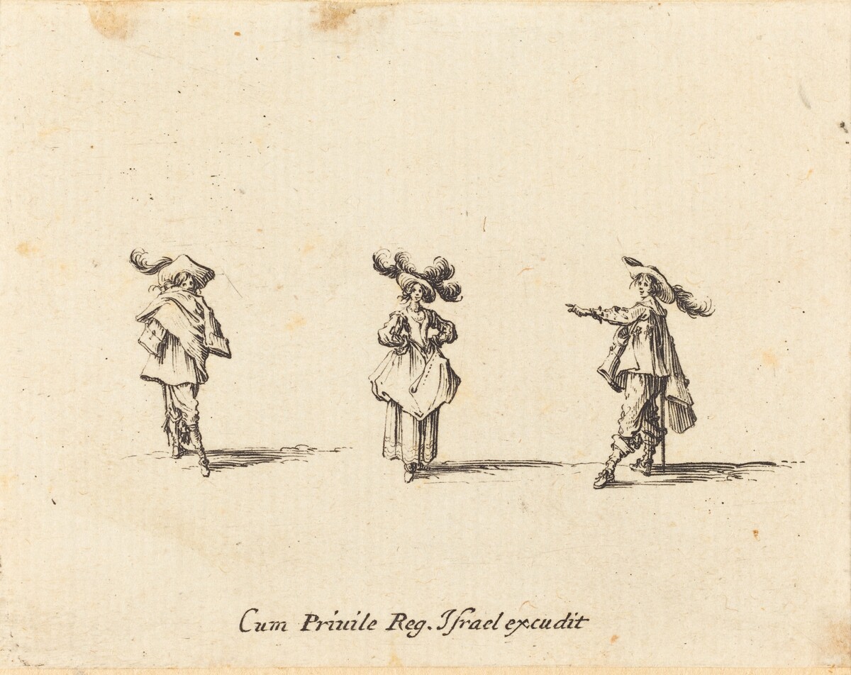 Lady with Large Plumes, and Two Gentlemen by Jacques Callot
