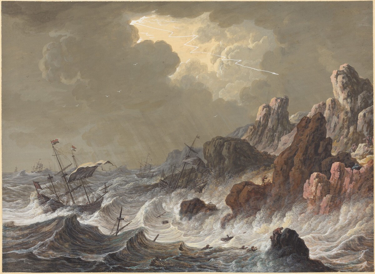 Storm-Tossed Ships Wrecked on a Rocky Coast by Johann Christoph Dietzsch