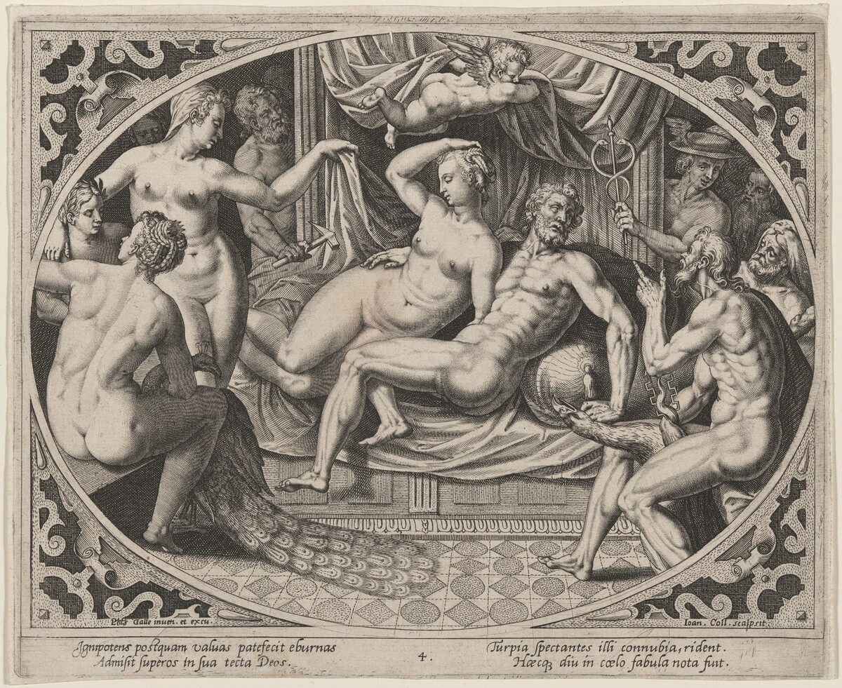 Mars and Venus Caught by the Gods by Hans Collaert the Younger, after Philip Galle