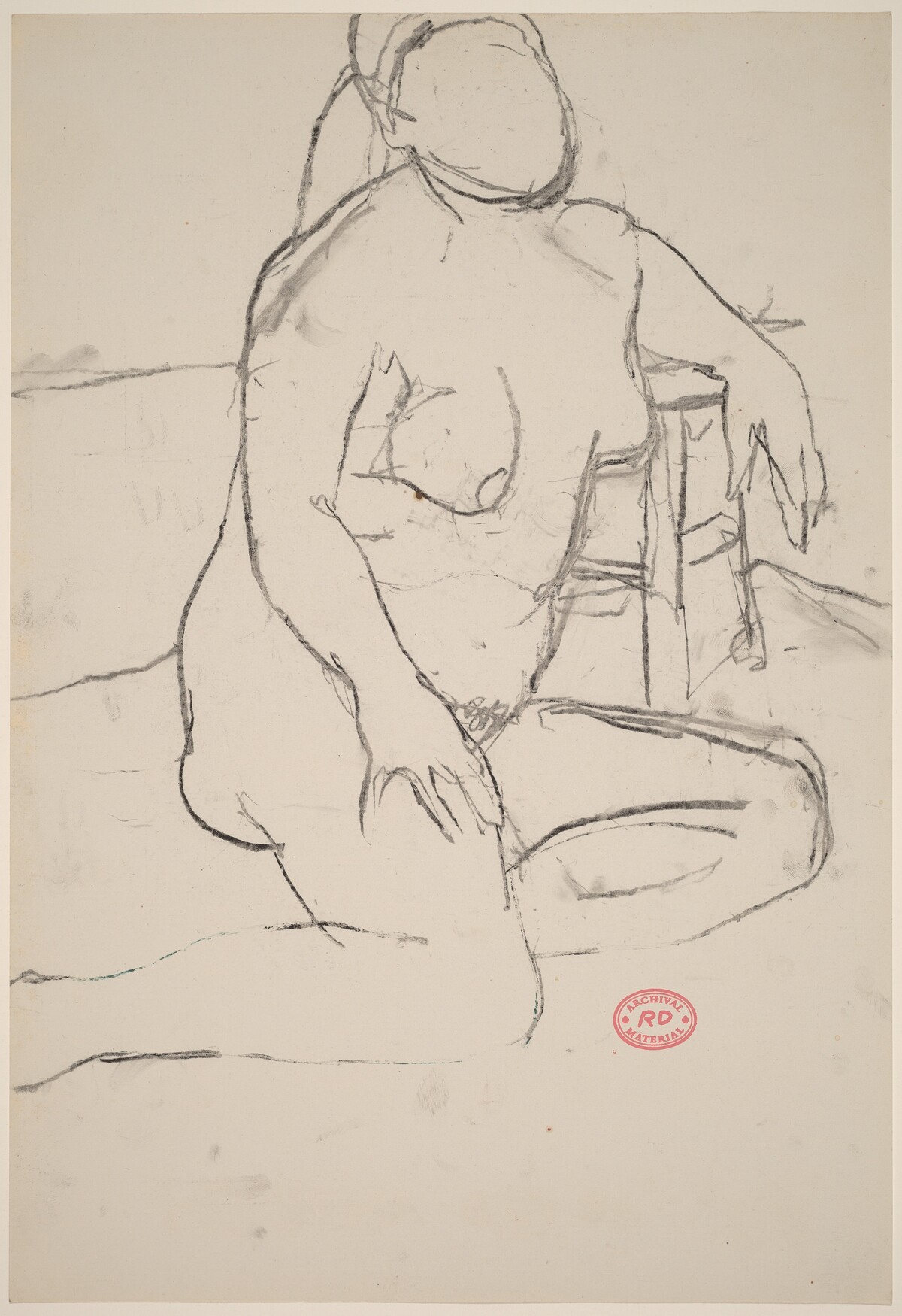 Untitled [seated nude female model leaning on stool] by Richard Diebenkorn