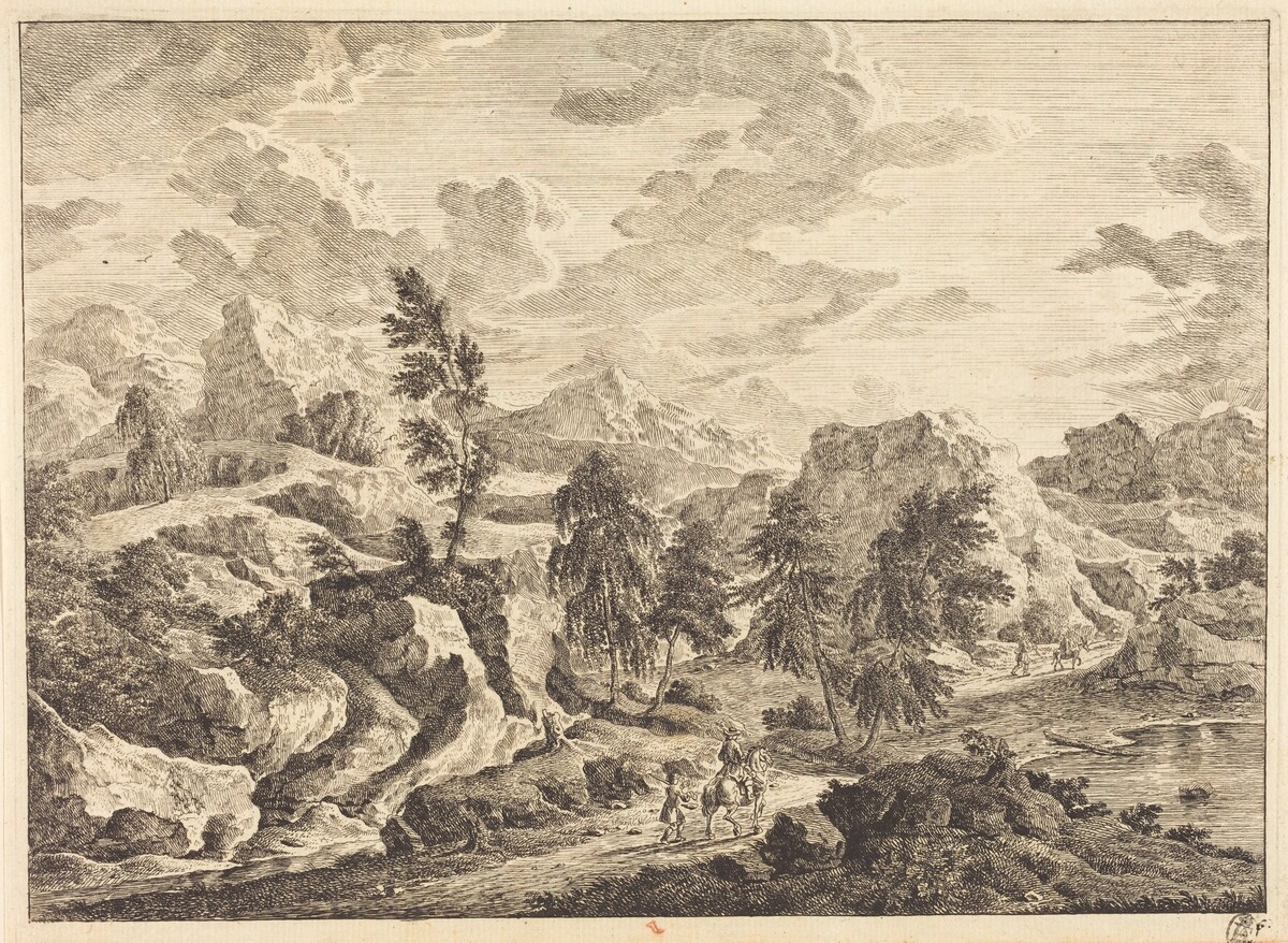 Landscape with the Rising Sun and a Rider with Attendant by Georg Eisenmann