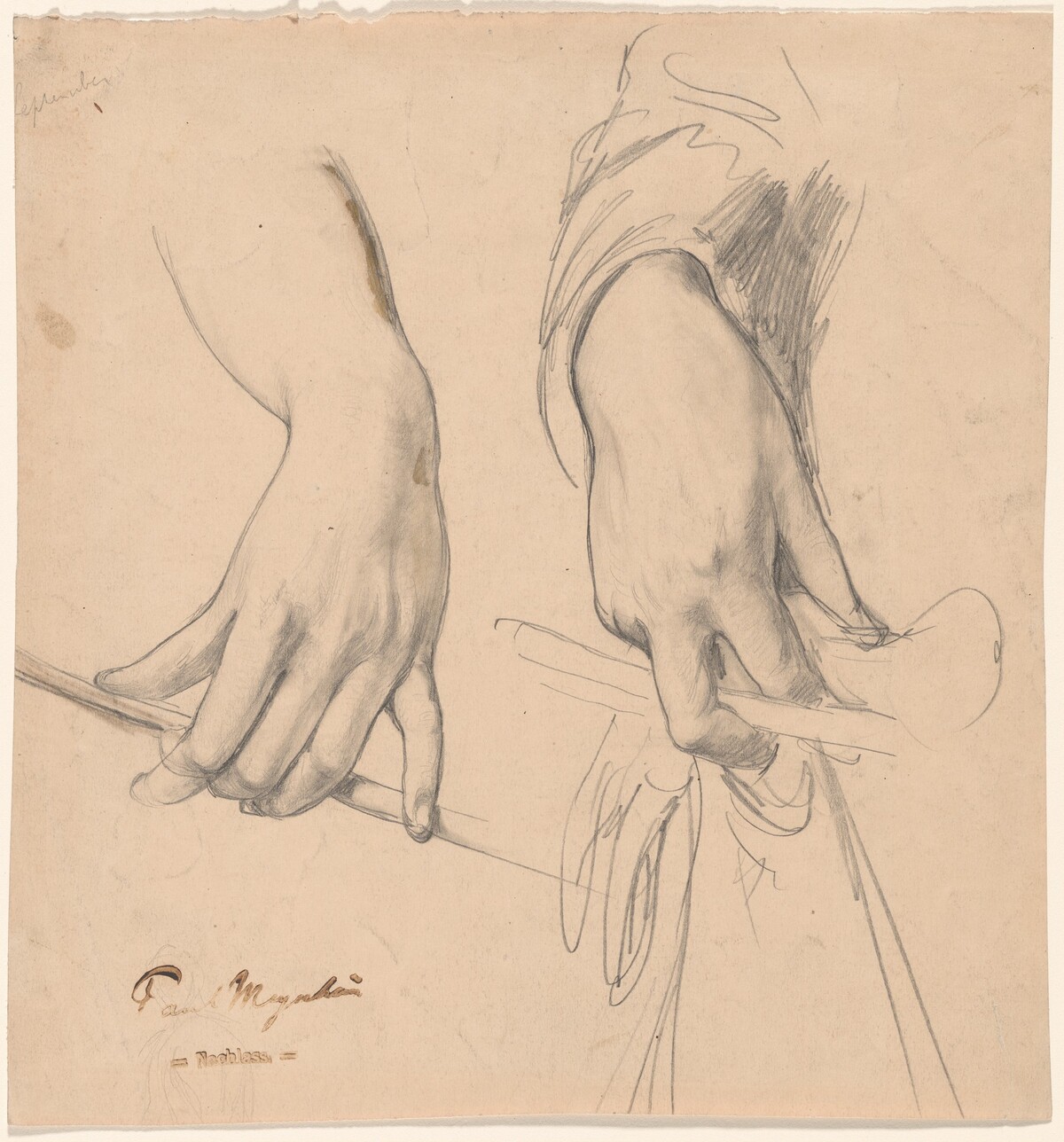 A Left Hand Holding a Staff and a Right Hand Holding a Glove and Riding Crop(?) by Paul Meyerheim