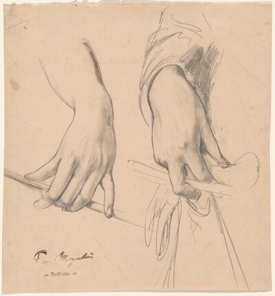 A Left Hand Holding a Staff and a Right Hand Holding a Glove and Riding Crop(?)