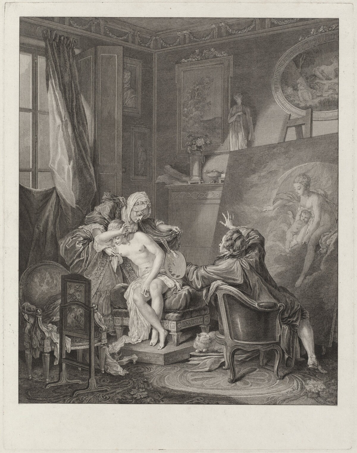 Le modèle honnête by Jean-Michel Moreau and Jean-Baptiste Blaise Simonet after Pierre-Antoine Baudouin