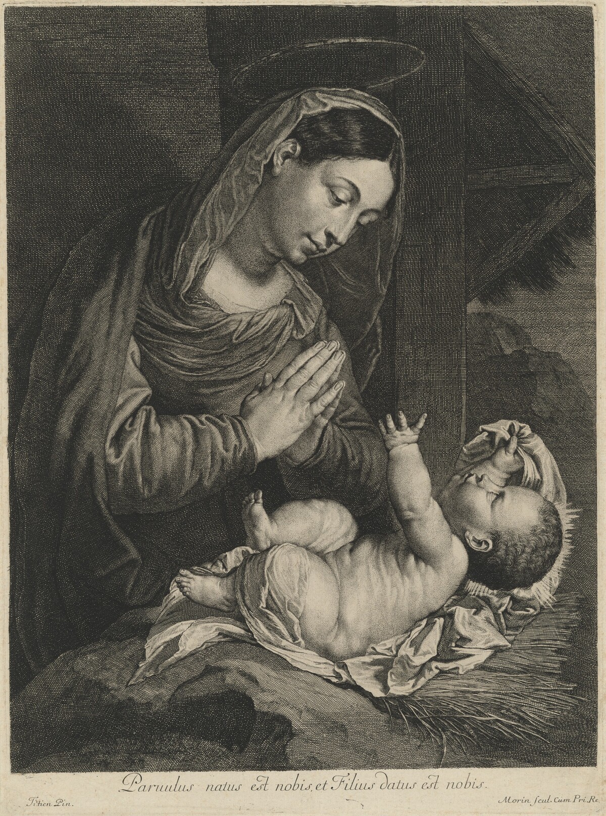Virgin Adoring the Child by Jean Morin, after Titian