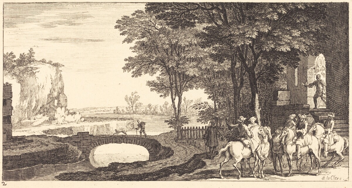 Landscape with Horsemen and Bridge by Sébastien Le Clerc I