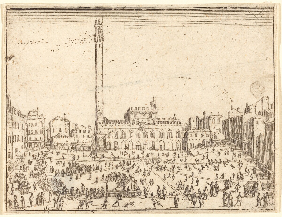 Piazza Publicca, Siena by Italian 17th Century (Formerly attributed to Jacques Callot)