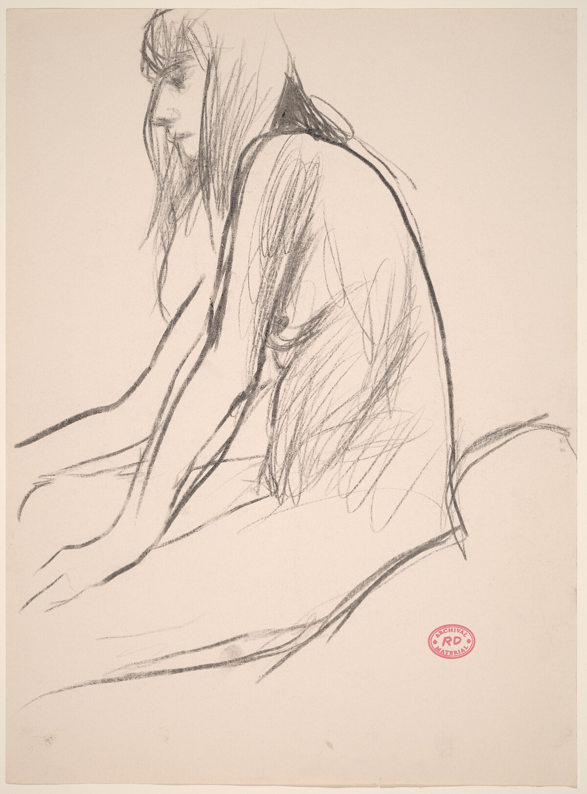 Untitled [side view of seated female nude with long hair] by Richard Diebenkorn