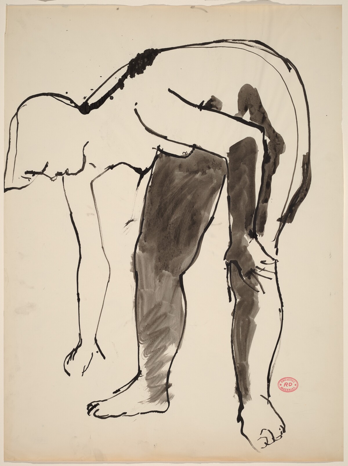 Untitled [nude bending and reaching down with her right hand] by Richard Diebenkorn