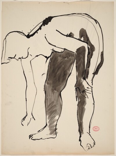 Untitled [nude bending and reaching down with her right hand]