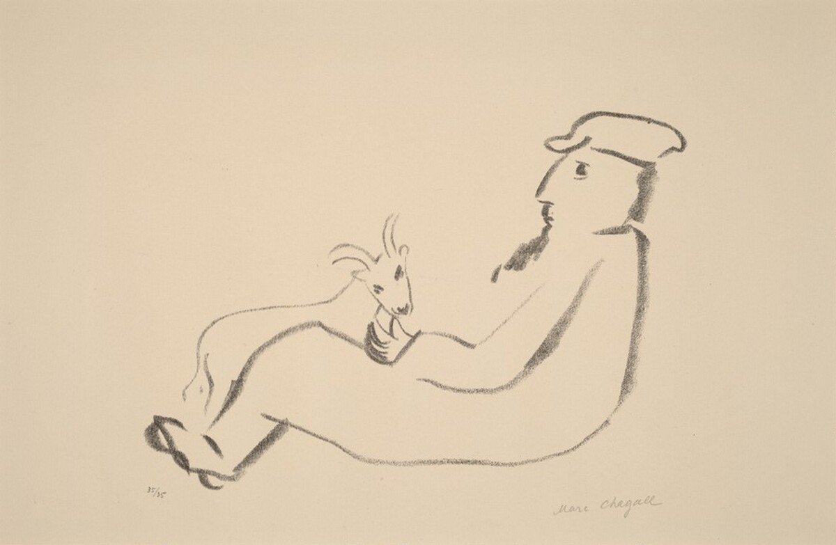 Man Seated with Goat by Marc Chagall