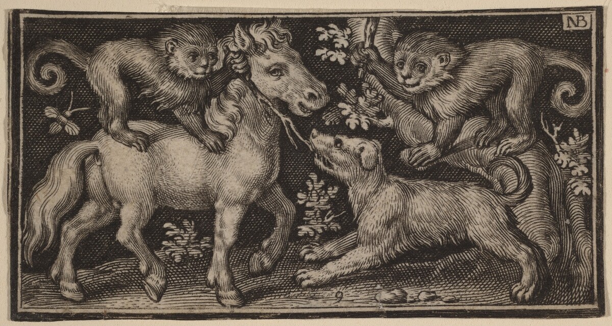 Horse with Two Monkeys and a Dog by Nicolaes de Bruyn