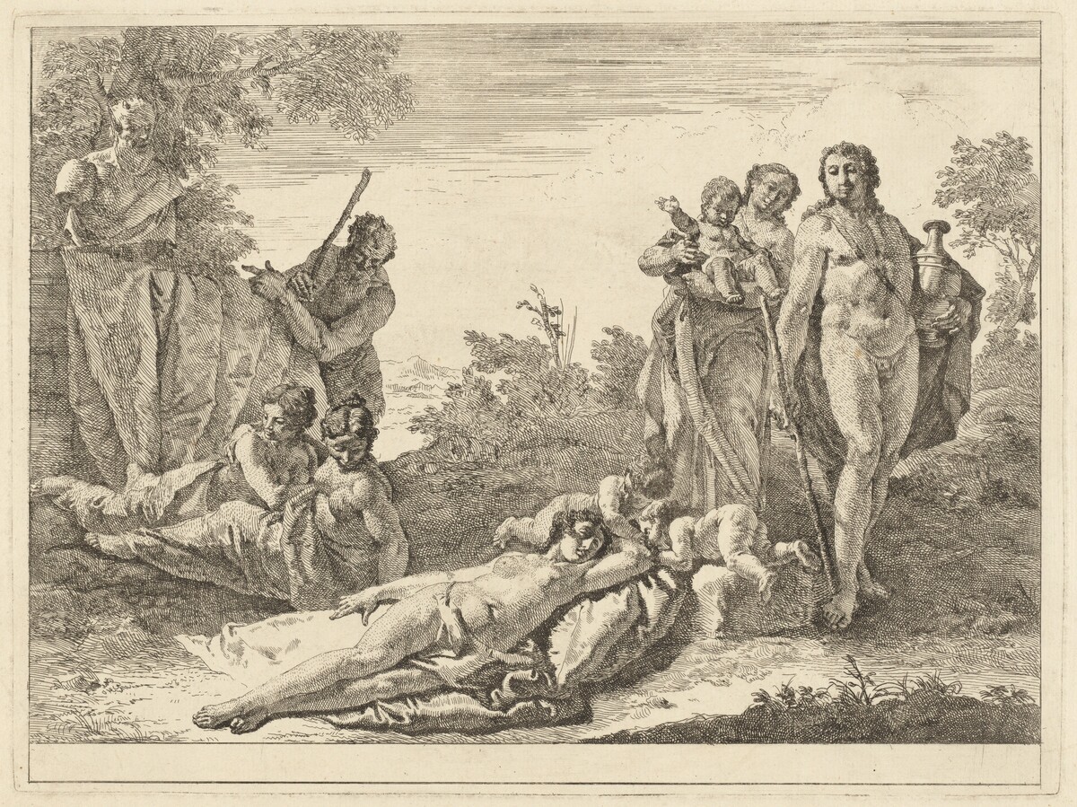 Nine Figures around a Herm of Pan by Francesco Fontebasso