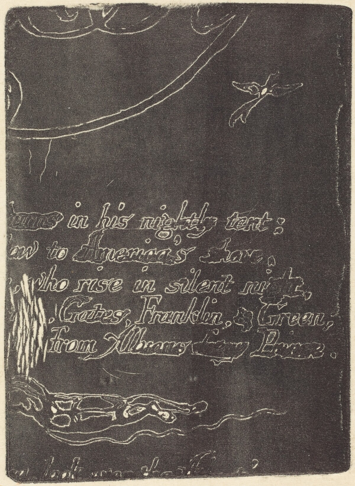 Restrike from fragment of cancelled plate for "A Prophecy" by William Blake