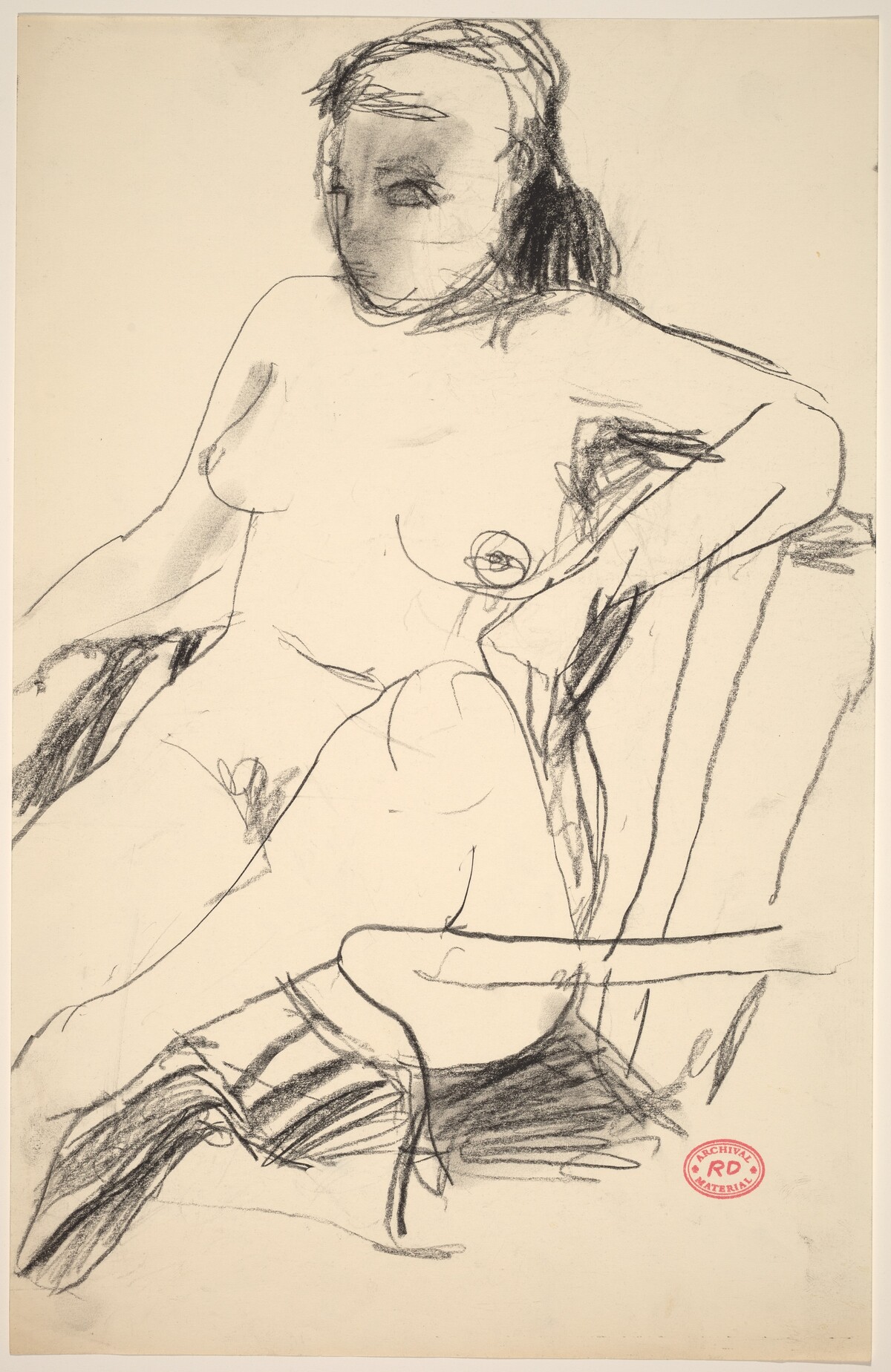 Untitled [seated nude with her leg pulled into an armchair] by Richard Diebenkorn