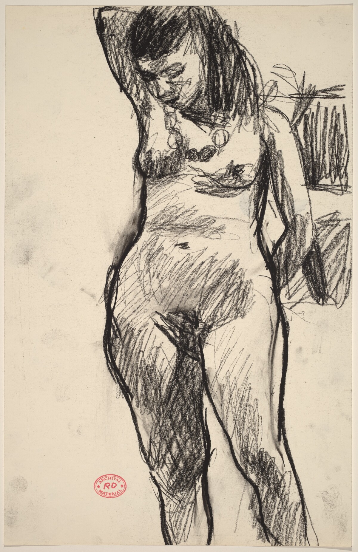 Untitled [standing nude looking down with right arm behind her head] by Richard Diebenkorn