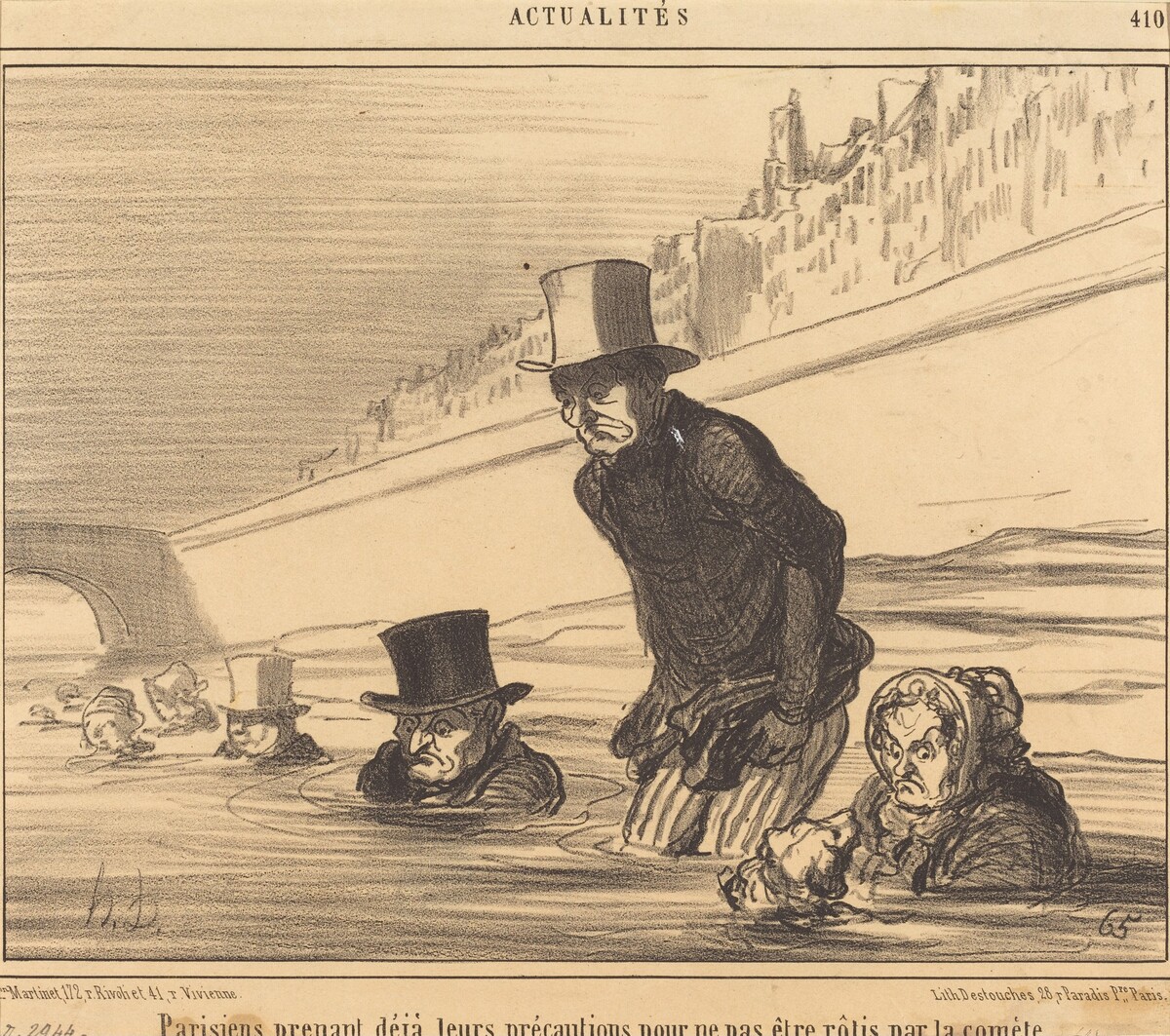 Parisiens prenant... leurs précautions... by Honoré Daumier