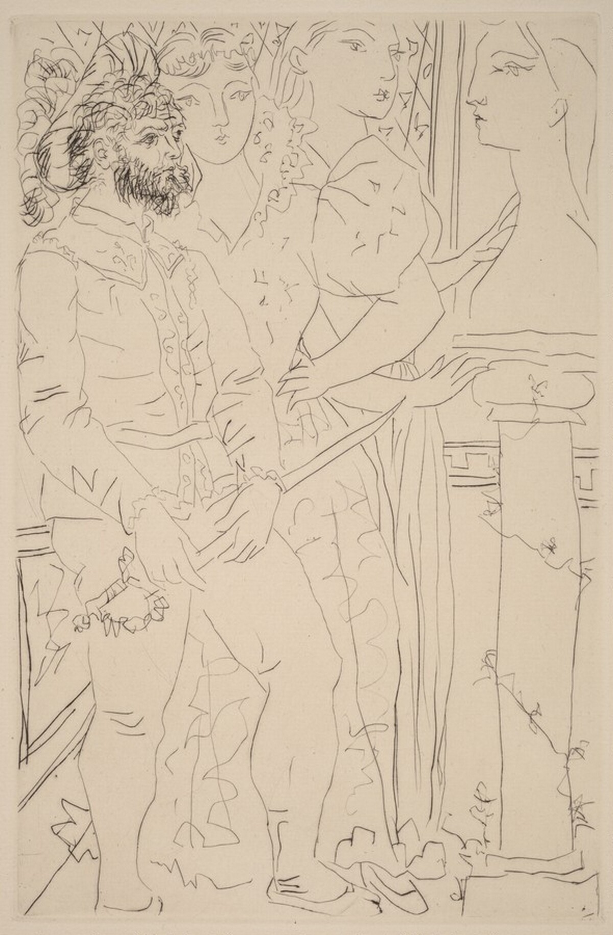 Three Actors with a Bust of Marie-Thérèse (Trois comédiens avec buste de Marie-Thérèse) by Pablo Picasso