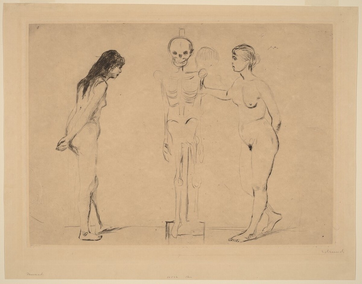 Two Girls and a Skeleton (Die Beiden Madchen das Gerippe) by Edvard Munch