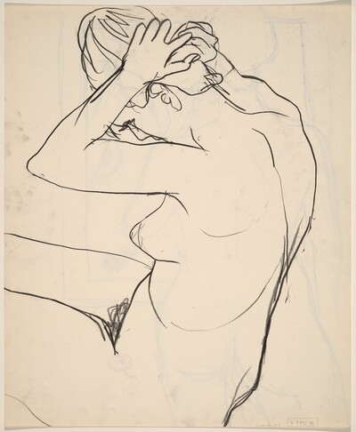 Untitled [nude fixing her hair] [verso]